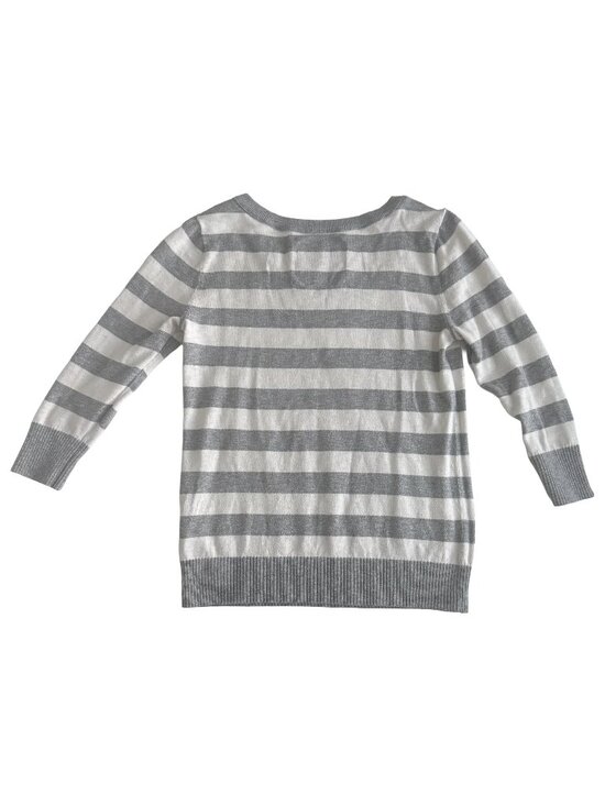 Abercrombie & Fitch Grey White Striped Lightweight Sweater L - Picture 2 of 4